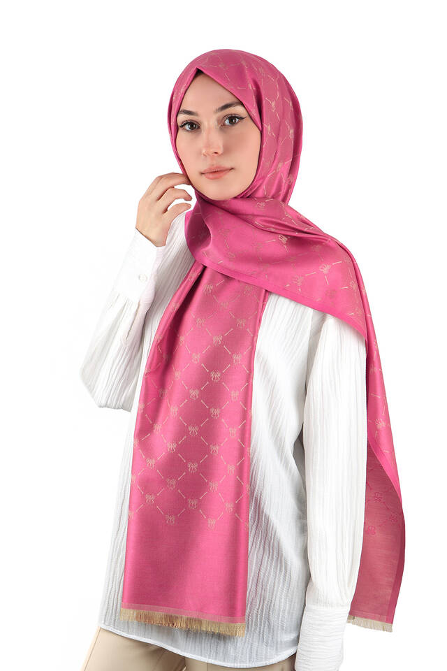 وشاح حرير جاكار بنقشة مونوغرام باللون الفوشيا - 2