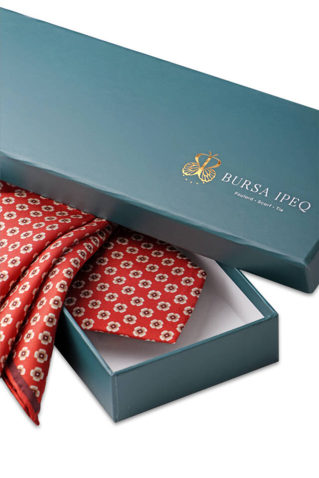 مجموعة ربطات عنق حريرية منقوشة باللون العنابي - 3