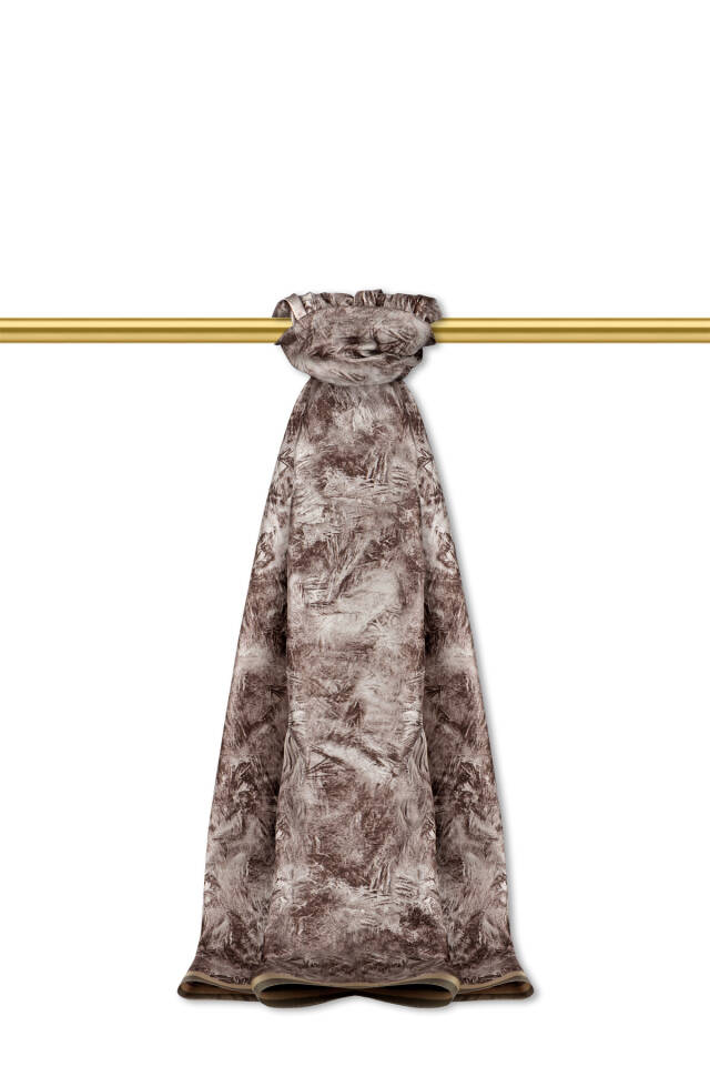 شال حرير مائل بنمط فرشاة بني 