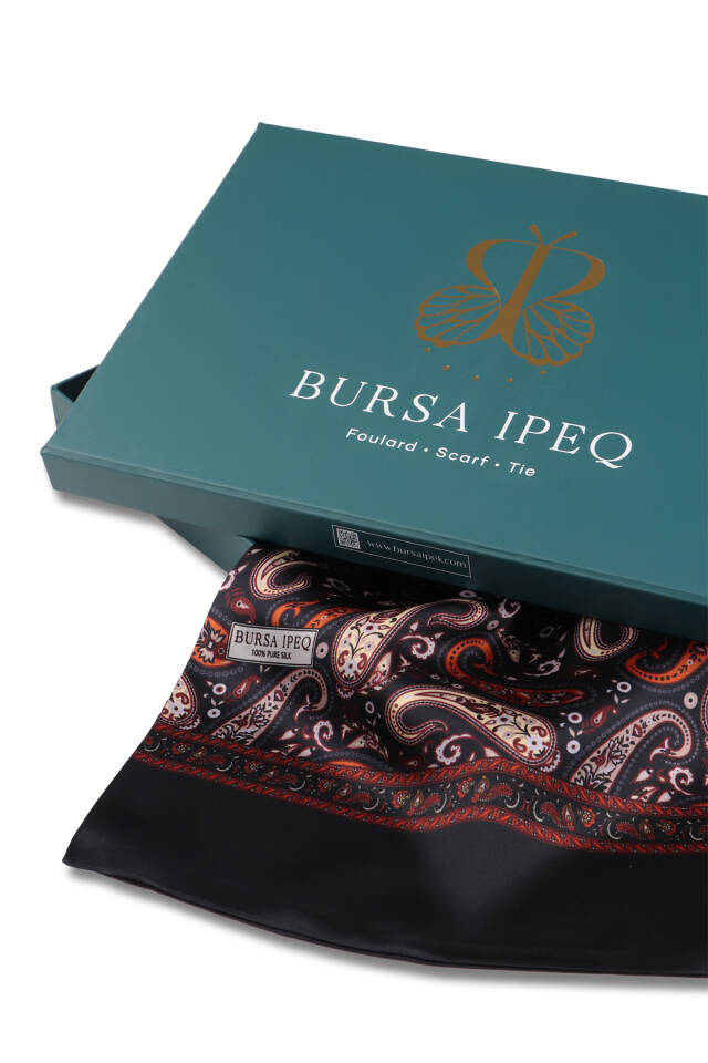 وشاح حريري رجالي منقوش باللون البني - 3