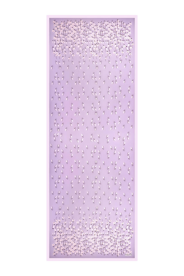 شال حرير مائل بنقشة زهرة الثلج الليلكية - 4