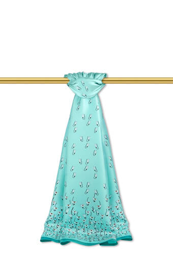 شال حرير مائل بنقشة زهرة الثلج النعناعية 