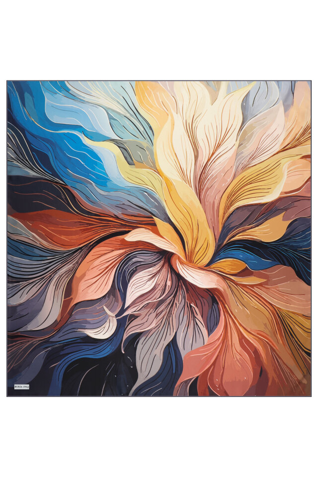 وشاح حريري أزرق داكن بنقشة آريا - 2