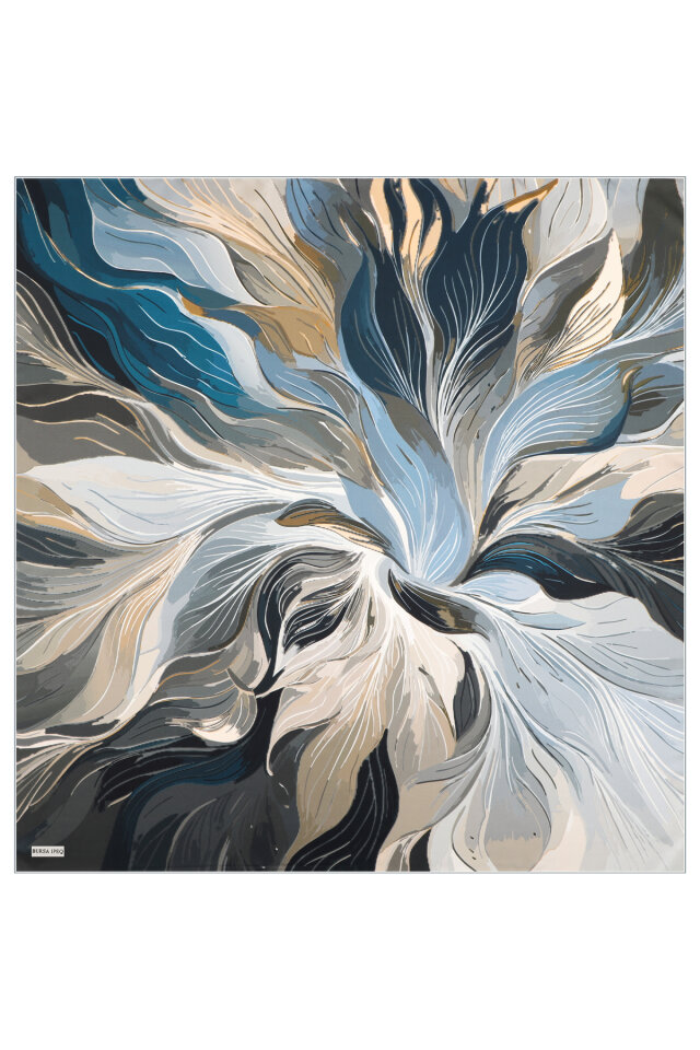 وشاح حريري منقوش بنقشة آريا باللون الأزرق الجليدي - 2