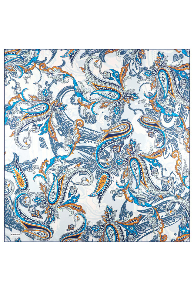 وشاح حريري منقوش باللون الأزرق الجليدي - 2