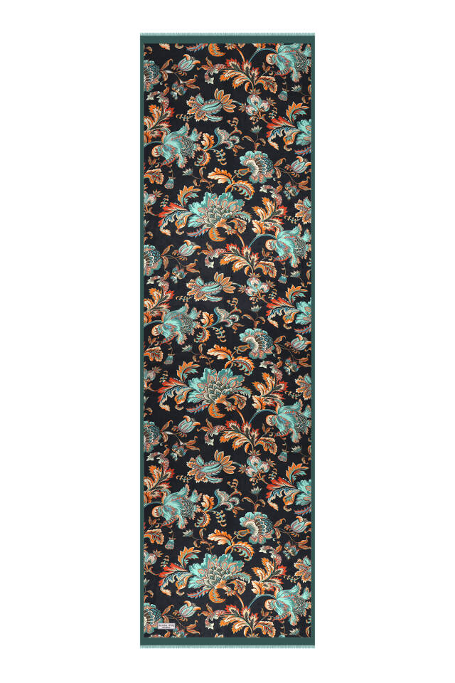 وشاح حرير فوال بنقشة زهور خضراء - 4