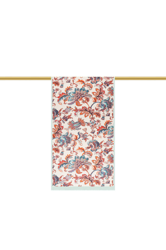 وشاح حريري من الفوال بنقشة زهور خضراء مائية - 3