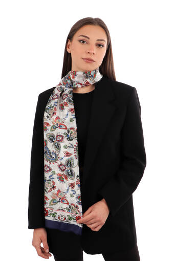 وشاح حرير فوال بنمط شال أزرق داكن 