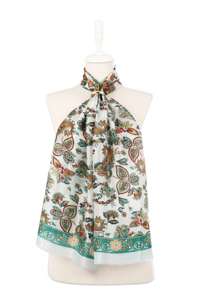 وشاح حرير فوال بنمط شال أخضر - 2