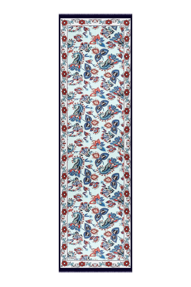 وشاح حرير فوال بنمط شال أخضر مائي - 4