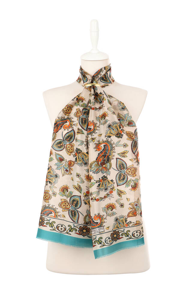 وشاح حرير فوال بنمط شال بيج - 2