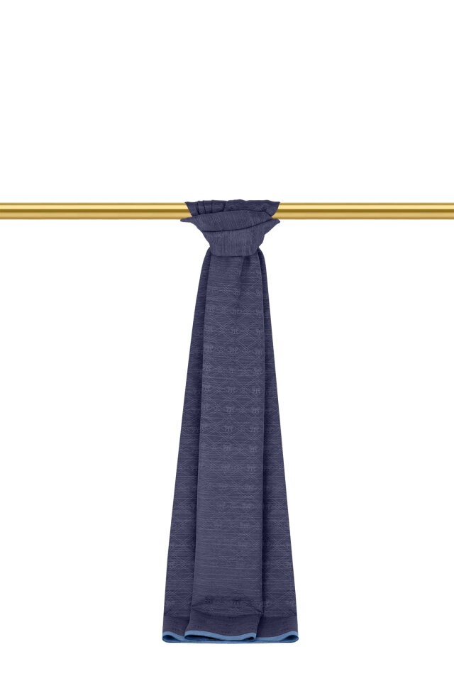 شال حرير قطني بنقشة أحادية اللون باللون الأزرق الداكن - 2