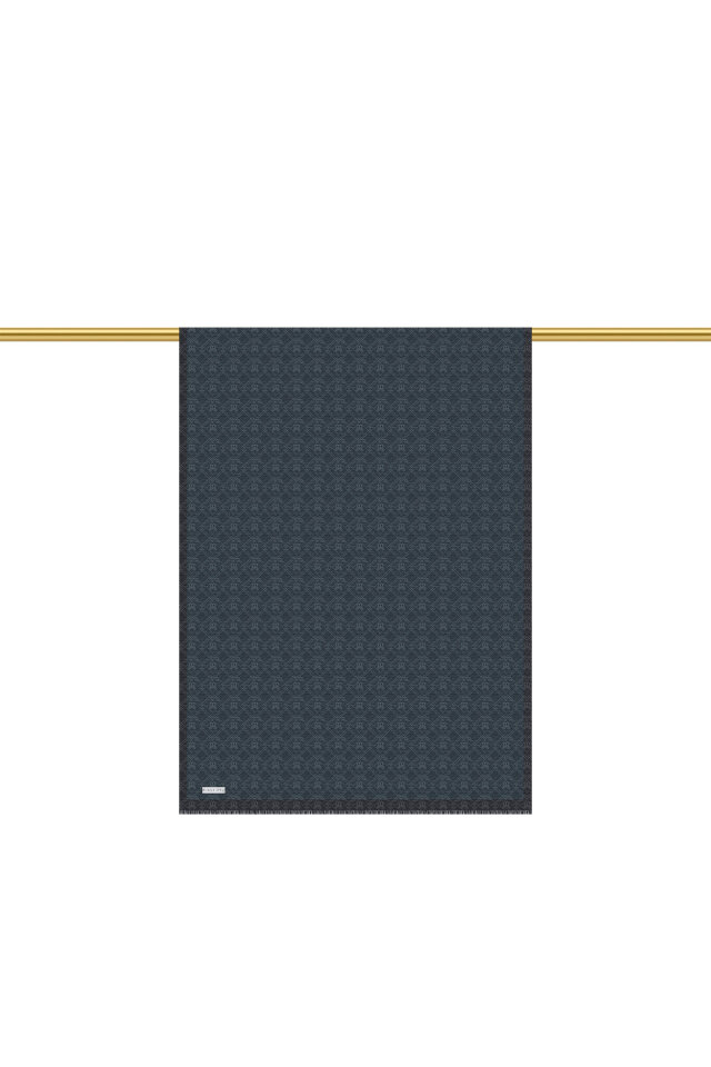 شال حرير قطني بنقشة أحادية اللون باللون البترولي الداكن - 3