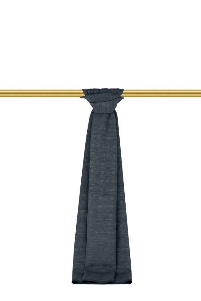 شال حرير قطني بنقشة أحادية اللون باللون البترولي الداكن - 2