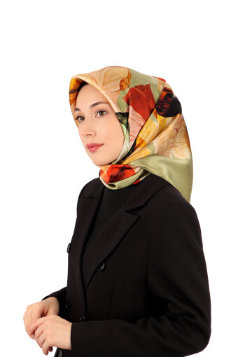 وشاح حريري سورا بنمط التناغم الأخضر 