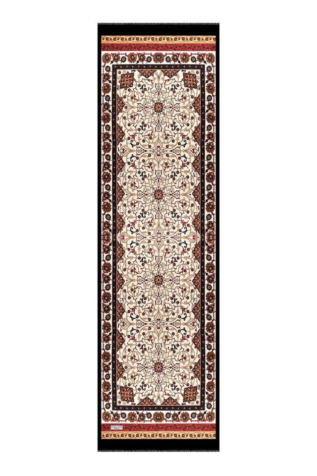 وشاح حريري ضيق بنقشة اللبلاب البيج - 4