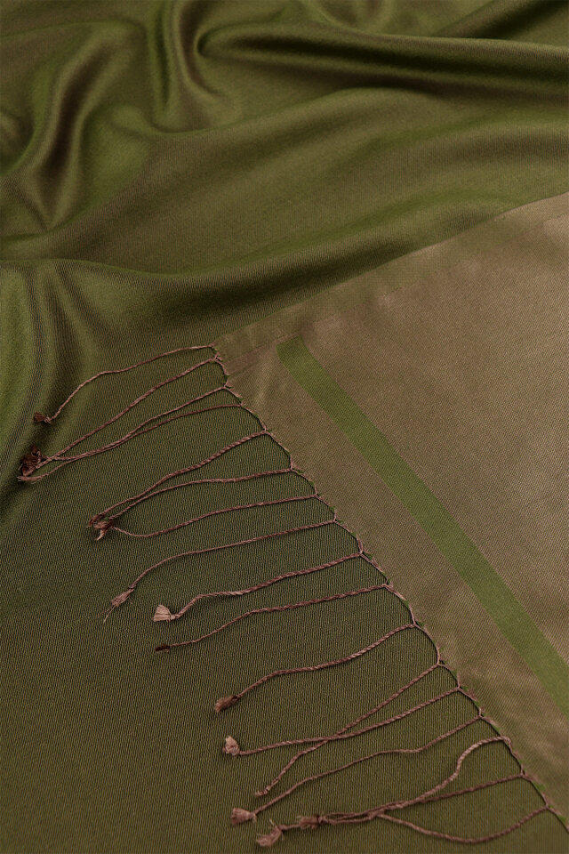 شال حرير مزدوج الوجهين من قماش المنك الكاكي - 5