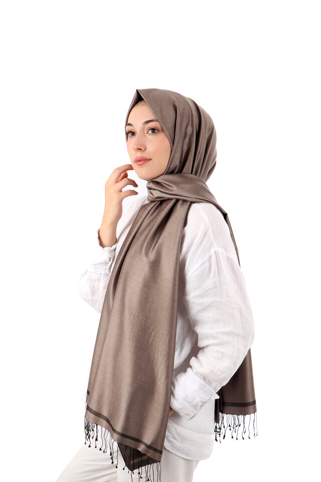 شال حرير مزدوج الوجهين من فرو المنك الأسود - Bursa İpek