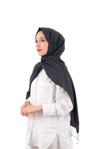 شال حريري مزدوج الوجهين أسود أنثراسيت 