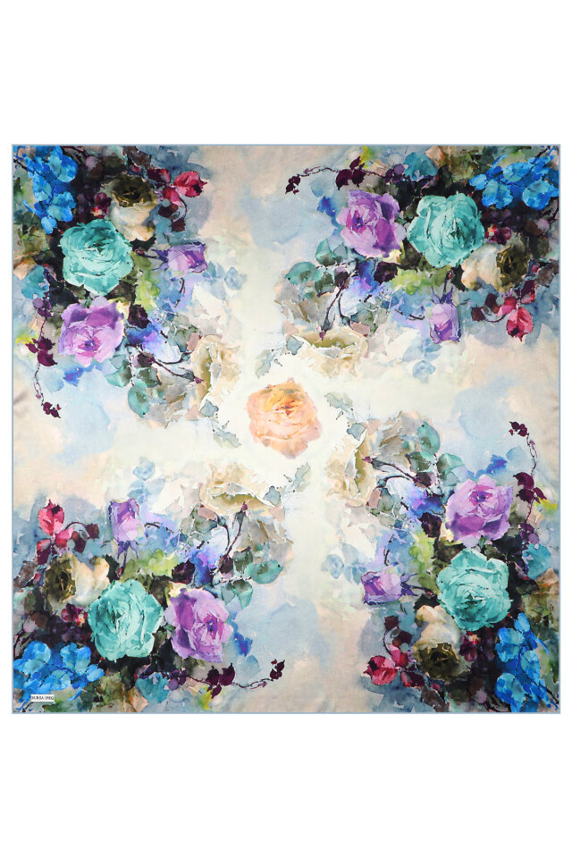 وشاح حرير سورا بنقشة الكاميليا النعناعية - 3