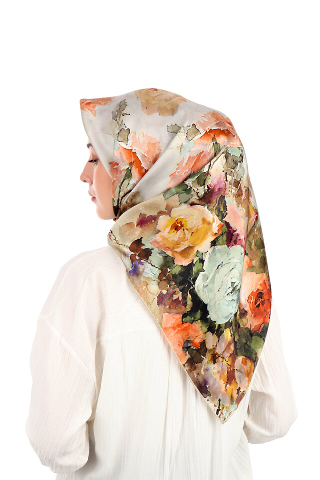 وشاح حريري سورا بنقشة زهرة الكاميليا الخضراء المائية - 2