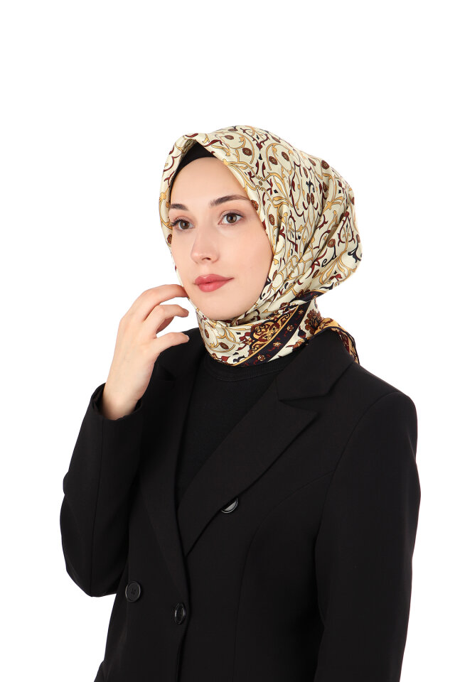 وشاح حرير سورا بنقشة اللبلاب الخردلي 