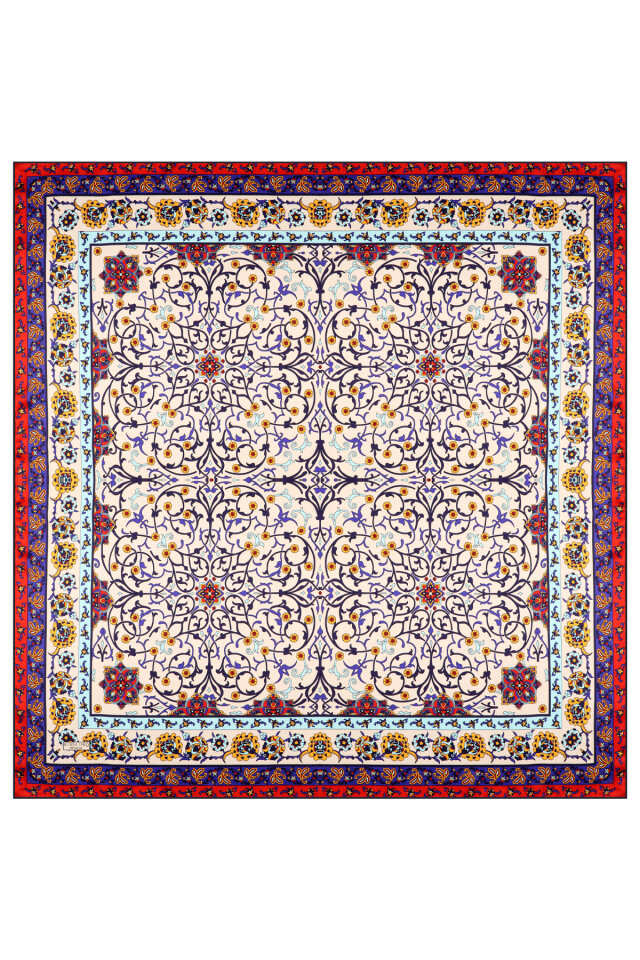 وشاح حريري سورا بنقشة اللبلاب الأزرق الداكن - 3