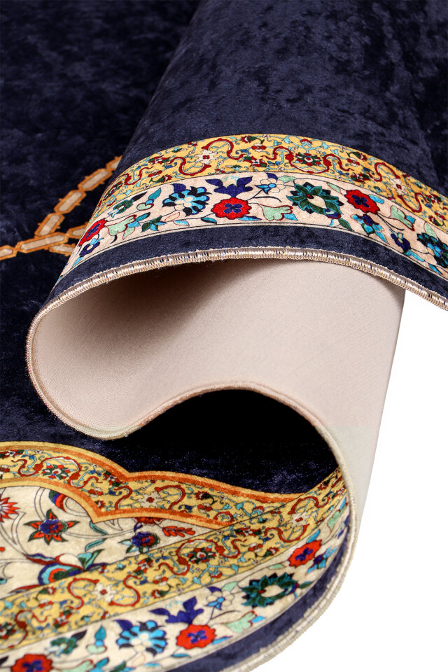 سجادة صلاة مخملية إسفنجية زرقاء داكنة - 3