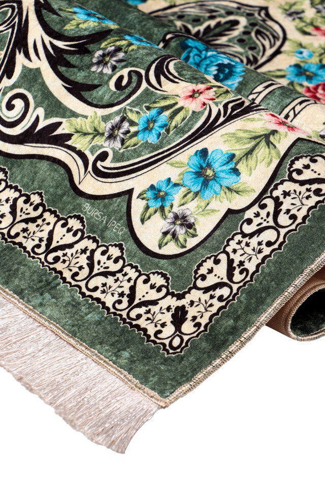 سجادة صلاة مخملية إسفنجية خضراء - 2