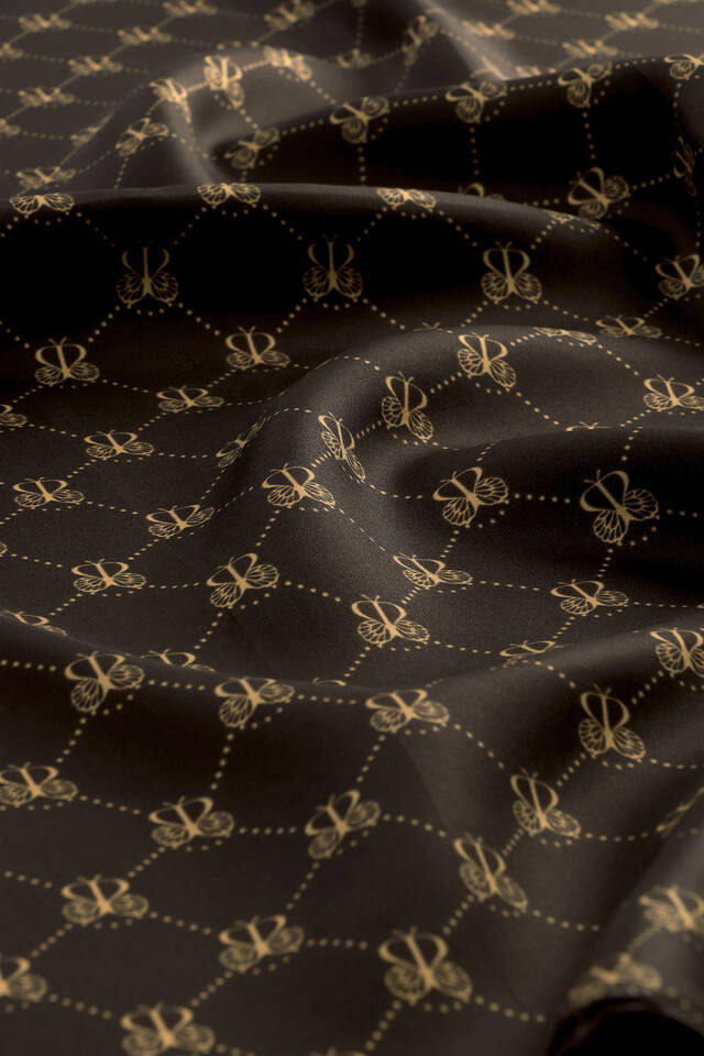 Acı Kahve Kelebek Monogram Twill İpek Eşarp - 3