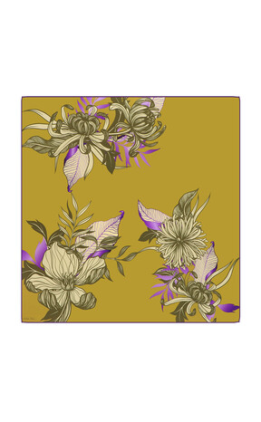 Acid Green Age Pattern Twill Silk Square Scarf 