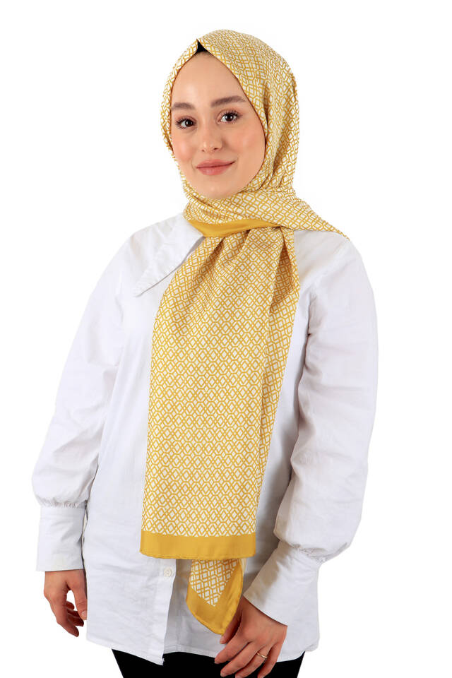 Acid Green Honeycomb Pattern Twill Silk Scarf - 3