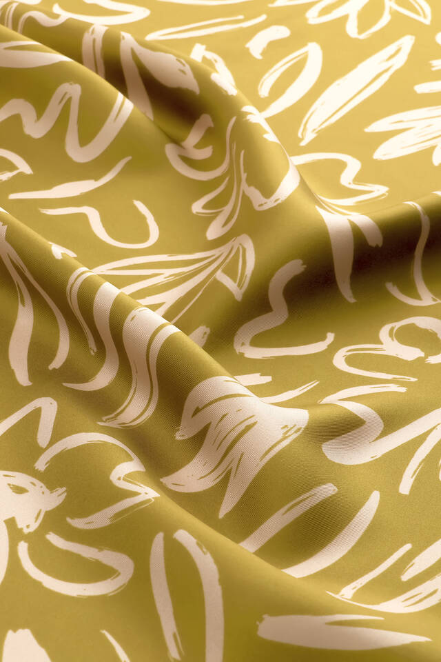 Acid Green Spring Pattern Twill Silk Scarf - 4