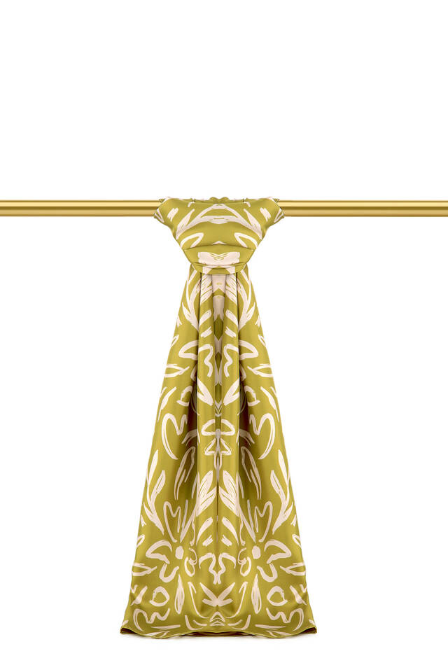 Acid Green Spring Pattern Twill Silk Scarf 