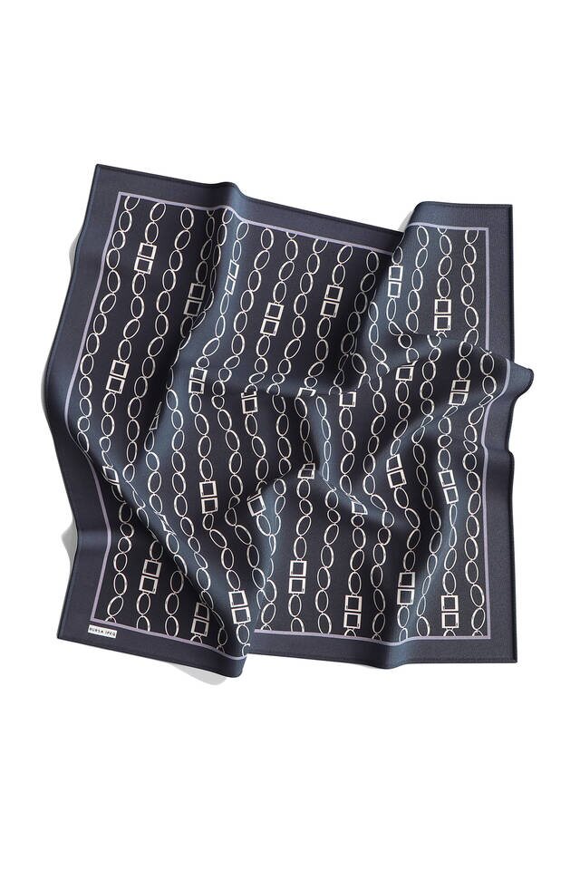 Anthracite Chain Pattern Twill Silk Square Scarf - 4