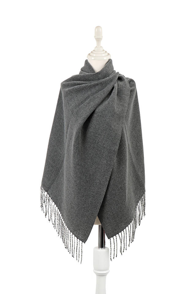 Anthracite Cream Double Sided Winter Shawl - Bursa İpek