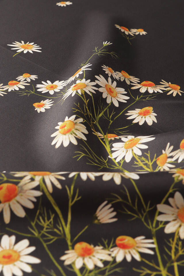Anthracite Daisy Pattern Twill Silk Square Scarf - 3