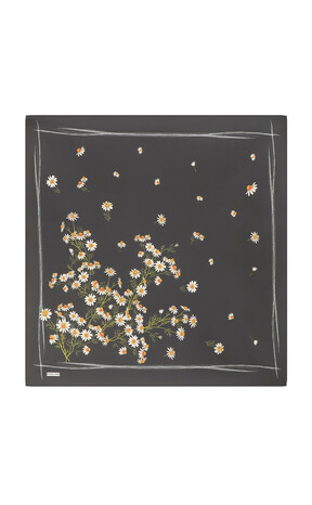 Anthracite Daisy Pattern Twill Silk Square Scarf 