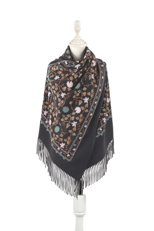 Anthracite Embroidered Winter Shawl 