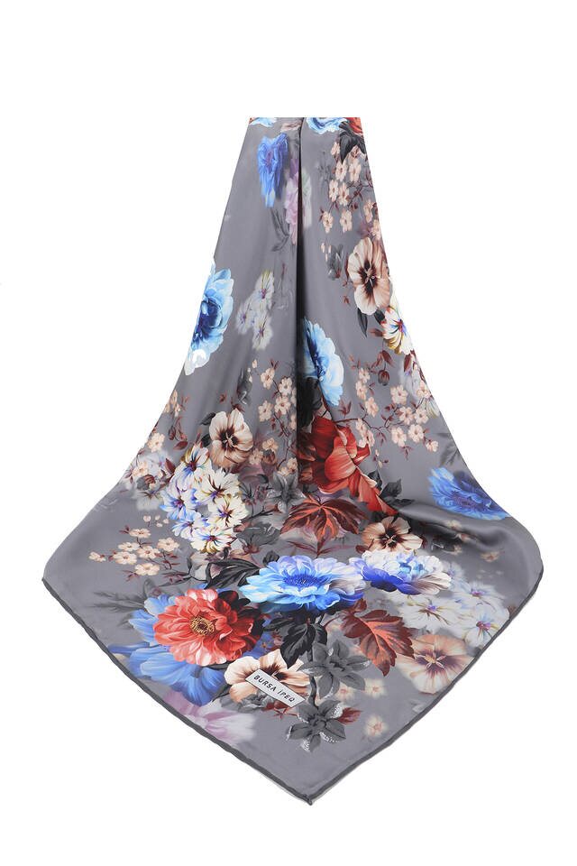 Anthracite Fulya Pattern Silky Square Scarf - 3