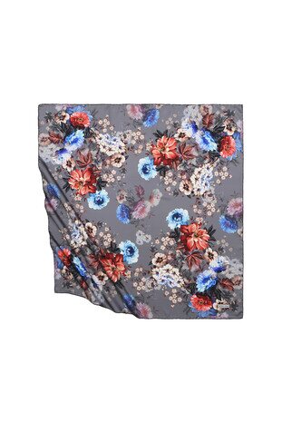 Anthracite Fulya Pattern Silky Square Scarf 