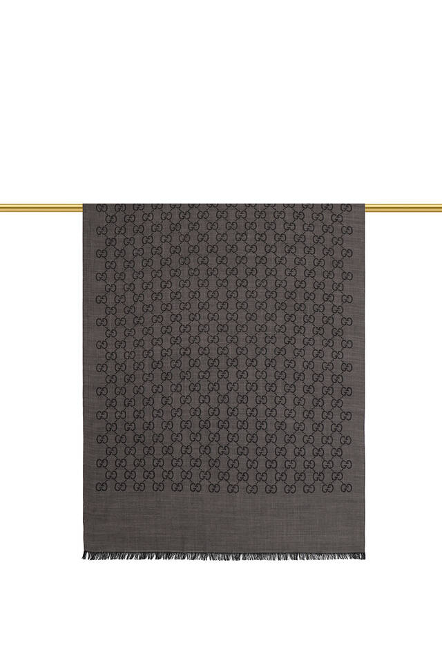 Anthracite G Pattern Wool Silk Scarf - 3