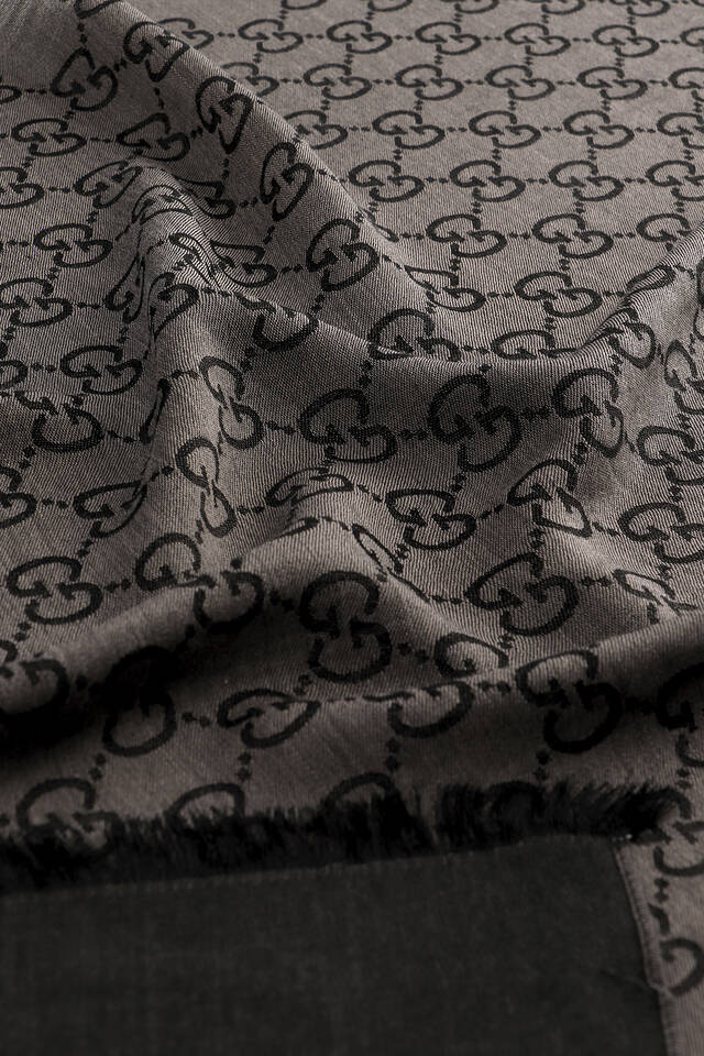 Anthracite G Pattern Wool Silk Scarf - 4