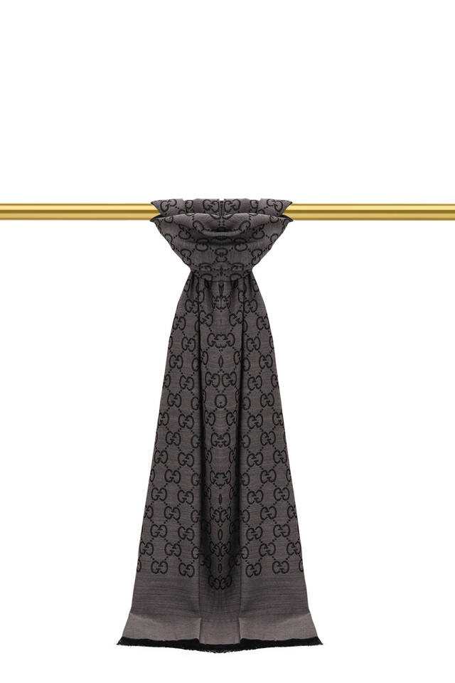Anthracite G Pattern Wool Silk Scarf - 1