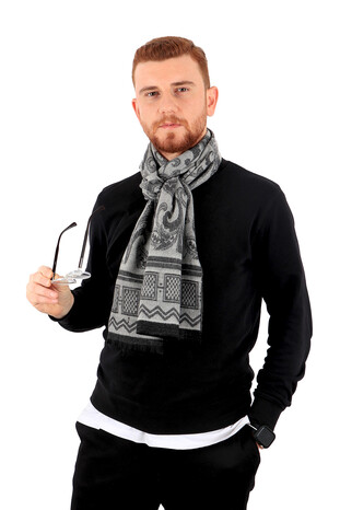 Anthracite Patterned Men's Scarf - Thumbnail