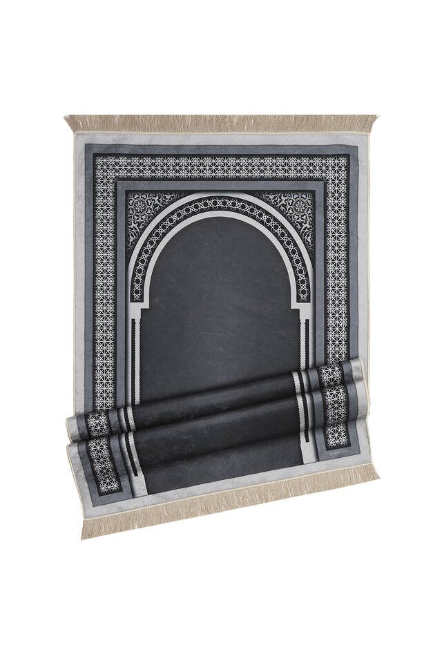 Anthracite Velvet Carpet Prayer Rug - 4