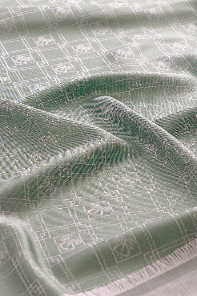 Aqua Green Monogram Pattern Jacquard Silk Scarf - 3