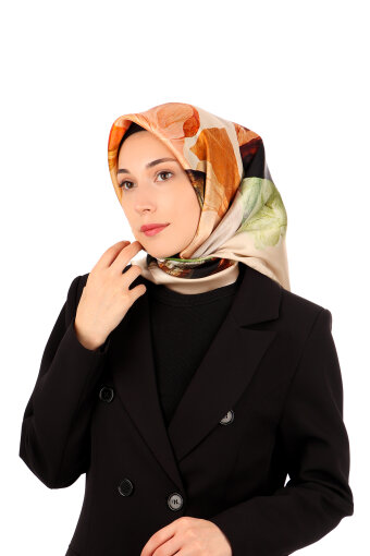 Soft Bej Armoni Desen Sura İpek Eşarp 