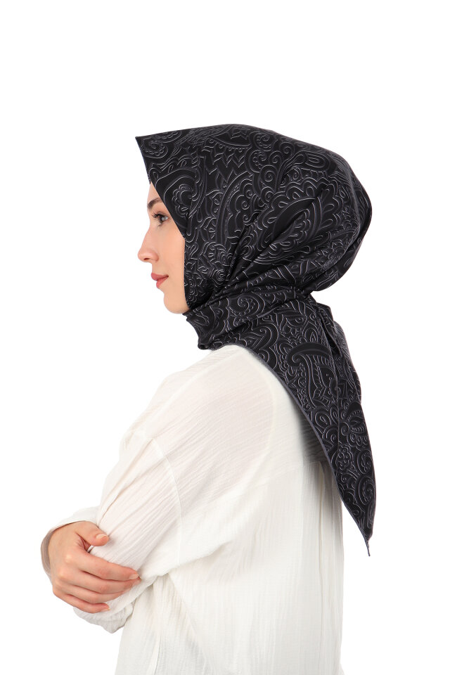 Black Art Pattern Twill Silk Scarf - 2