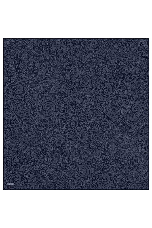 Dark Navy Art Pattern Twill Silk Scarf - 3